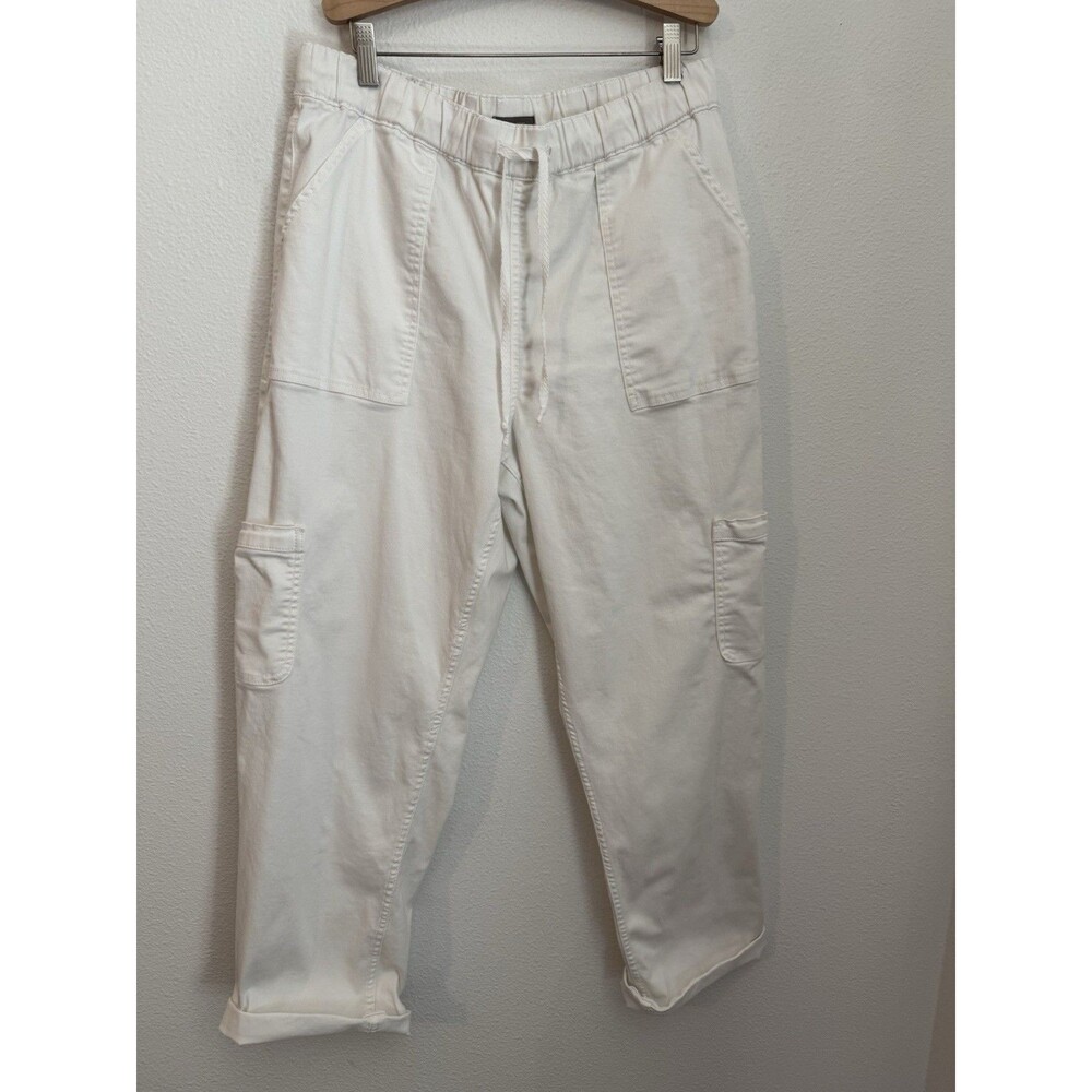 Maurices Pants Utility Cargo Pants Elastic Waist Size L Cotton White Beach EUC